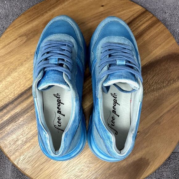 Free People Let's Wander Washed Sneaker Distressed Boardwalk Blue EU 36 US 6 - Picture 7 of 9